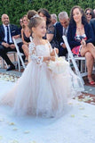 Ball Gown Long Sleeve Tulle Appliques Flower Girl Dresses with Bowknot, Baby Dresses STG15560