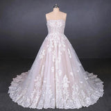 Ball Gown Strapless Wedding Dresses with Lace Applique, Lace Up Bridal Dress STG15071