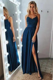 Sexy A Line Spaghetti Straps Appliques Long V neck Prom Dresses with STG20434