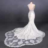 Spaghetti Straps Mermaid Wedding Dress with Lace, V-neck Wedding Dresses STG15418