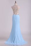 2024 Prom Dresses Scoop Sheath Two Pieces Chiffon With Beading And Slit Sweep P4Q3CMQS