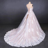 Ball Gown Strapless Wedding Dresses with Lace Applique, Lace Up Bridal Dress STG15071