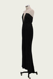 Sexy Black Mermaid V Neck Strapless Prom Dresses with Slit, Evening STG20435