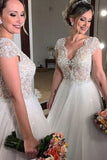 2024 New Arrival Wedding Dresses A-Line V-Neck With Appliques P38KDZHP