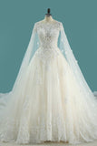 2024 Luxurious Scoop Wedding Dresses A Line Tulle With Appliques And Beading PM3AMXZA