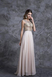 2024 Prom Dresses A-Line Scoop Beaded Bodice Floor-Length Chiffon Zipper PM8C45BY