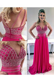2024 Prom Dresses A Line Spaghetti Straps Chiffon With Beading P28SGXGN