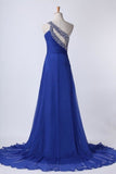 2024 Prom Dresses Beaded&Ruffled One Shoulder Chiffon With P7ZDS53G