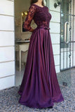 2024 A Line Scoop Prom Dresses Stretch Satin And Lace Bodice PMARPF59