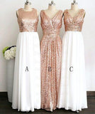 Gold Sequin Off-the-Shoulder Short A-Line White Cheap Modest Bridesmaid Dresses