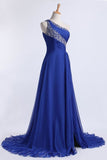 2024 Prom Dresses Beaded&Ruffled One Shoulder Chiffon With P7ZDS53G