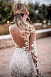 Mermaid Lace Appliques Long Sleeve See though Tulle Wedding Dresses, Beach Wedding Gowns STG15261