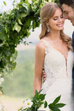 2024 Mermaid Wedding Dresses V Neck With Applique And Beads P6PYXDFN