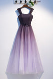 Unique A Line Ombre Purple Beading Prom Dresses with Lace up, Long Dance Dresses STG15603
