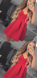 Elegant Red V Neck Satin A Line Knee Length Homecoming Dresses