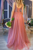 Princess A line V Neck Tulle Beads Sequins Prom Dresses with Lace up, Dance STG20429
