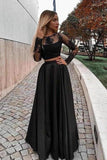 2024 Long Sleeves Scoop Prom Dresses A Line Satin With Applique PYCTR17Y