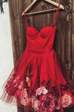 Cute A line Spaghetti Straps Sweetheart Red Tulle Homecoming Graduation Dresses