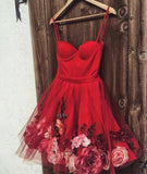 Cute A line Spaghetti Straps Sweetheart Red Tulle Homecoming Graduation Dresses