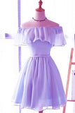 Cute Light Blue Off the Shoulder Short Prom Dresses Chiffon Homecoming Dresses