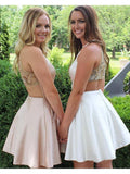 Cute Pink Mini Homecoming Dresses with Pocket Beaded Above Knee Short Prom Dresses