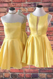 A-Line Yellow Sleeveless Short Homecoming Dresses