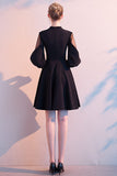 Sexy Black Halter V Neck Long Sleeves A Line Short Homecoming Dresses