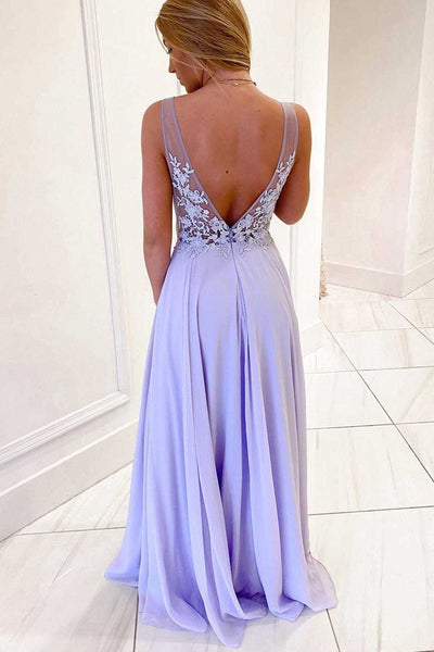 Chiffon A-line V Neck Lavender Evening Formal Dresses Long Prom Dresse ...