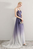 Simple Sweetheart Ombre Prom Dresses Spaghetti Straps Long Party Gown