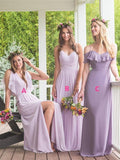 Elegant A Line Maxi Chiffon Long Mismatched Modest Purple Bridesmaid Dresses