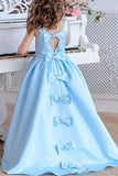 Princess A Line Sky Blue Satin Flower Girl Dresses with Bowknot, Baby Dresses STG15586
