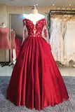2024 Long Sleeves Prom Dresses A Line Satin With Applique P9Z6HDMJ
