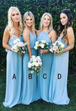 Elegant A Line Sky Blue Mismatched Bridesmaid Dresses Chiffon Long Prom Dresses STG15152