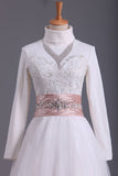2024 Muslim Wedding Dresses Sweetheart A Line With Applique And Beads PZC81TAT