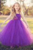 Princess Purple Ball Gown Square Neck Layers Tulle Flower Girl Dresses, Bowknot Baby Dresses STG15304
