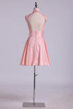 2024 High Neck A Line Short Homecoming Dresses Tulle & Taffeta With PZKFSP3J