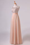 2024 Scoop Prom Dresses A Line Tulle With Beading PP5HYK2K
