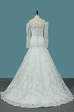 2024 Mermaid Tulle Boat Neck Wedding Dresses With Applique PRAQGYEE