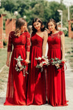 Elegant A Line Cap Sleeve Burgundy Lace Prom Dresses with Chiffon, Bridesmaid Dresses STG15145