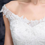Off the Shoulder Tulle Wedding Dress with Lace Applique, A Line Long Bridal Dresses STG15273