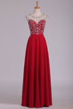2024 Prom Dresses A Line Scoop Cap Sleeves Chiffon With Beading Floor P5532S43