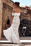 Elegant Off the Shoulder Ivory Lace Mermaid Beach Wedding Dress, Cheap Bridal Dress STG15188
