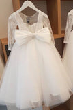 Ball Gown Lace Long Sleeves Flower Girl Dress With Bowknot Back, Round Neck Baby Dresses STG15058