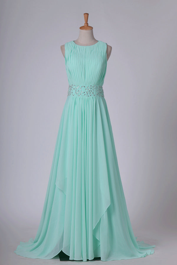 Buy Cheap 2022 Mint Prom Dresses A-Line Bateau Chiffon With Beads And ...
