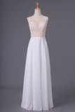 2024 Scoop Beaded Bodice Prom Dresses A Line With P4JFQB32
