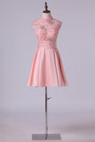 2024 High Neck A Line Short Homecoming Dresses Tulle & Taffeta With PZKFSP3J