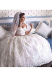 2024 Off The Shoulder Wedding Dresses A Line Tulle With Applique Floor PHKJN9GB