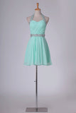 2024 Mint Homecoming Dresses Halter A-Line Short/Mini Chiffon With PLS7BGK8