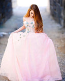Princess Ball Gown Sweetheart Pink One Shoulder Prom Dresses, Quinceanera Dresses STG15296