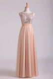 2024 Scoop Prom Dresses A Line Tulle With Beading PP5HYK2K